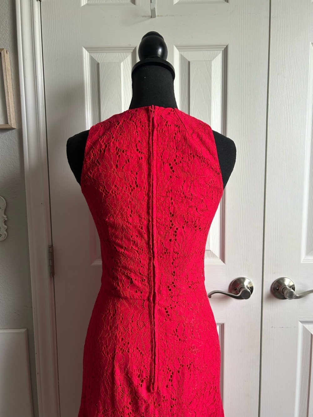 H&M Vibrant Red Sleeveless Lace Trumpet Midi Dress - Picture 5 of 9